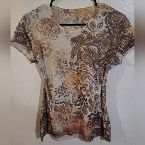 Womens Y2K Leopard Print Blingy Rhinestone T-Shirt Size S
